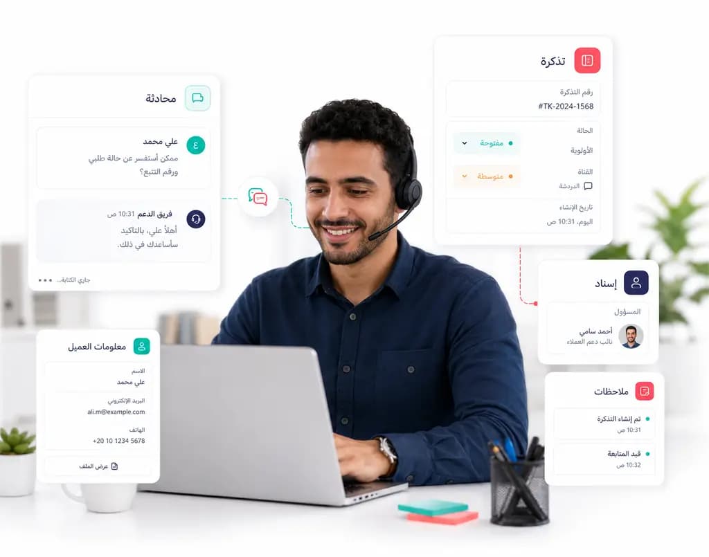 Conversation ticket details and internal notes inside Taloo: Ticket context